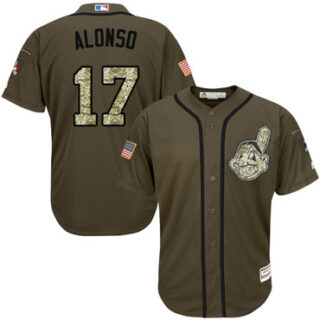 Indians #17 Yonder Alonso Green Salute to Service Stitched Baseball Jersey