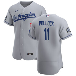 Los Angeles Dodgers #11 AJ Pollock Men's Nike Gray Road 2020 World Series Bound Authentic Team MLB Jersey
