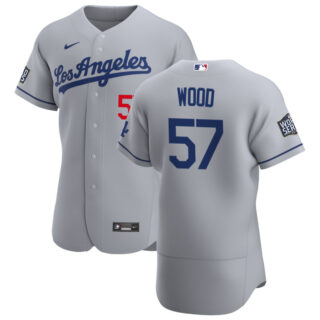 Los Angeles Dodgers #57 Alex Wood Men's Nike Gray Road 2020 World Series Bound Authentic Team MLB Jersey