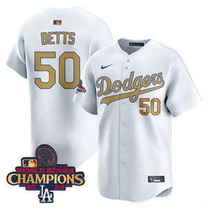 Los Angeles Dodgers Gold 2025 White Gold Mookie Betts #50 Jersey All Stitched