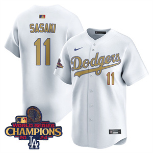 Los Angeles Dodgers Gold 2025 White Gold Roki Sasaki #11 Jersey All Stitched