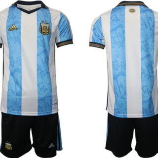 Men's Argentina Blank White Blue Home Soccer Jersey Suit