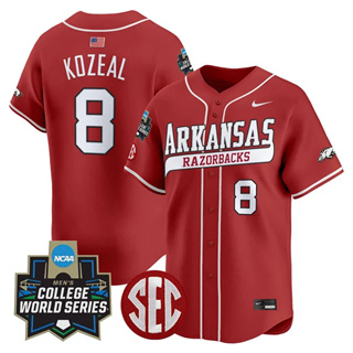 Men's Arkansas Razorbacks #8 Cam Kozeal 2025 World Series Vapor Premier Limited Jersey All Stitched
