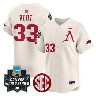 Men's Arkansas Razorbacks #33 Zach Root 2025 World Series Vapor Premier Limited Jersey All Stitched