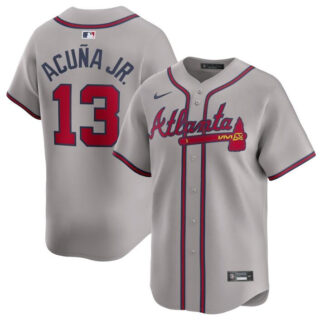 Men's Atlanta Braves #13 Ronald Acuna Jr. Grey 2024 Away Limited Stitched Baseball Jersey