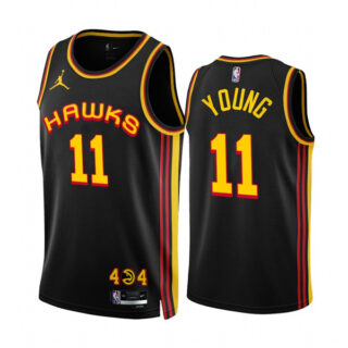 Men's Atlanta Hawks #11 Trae Young 2022 23 Black Statement Edition Stitched Jersey