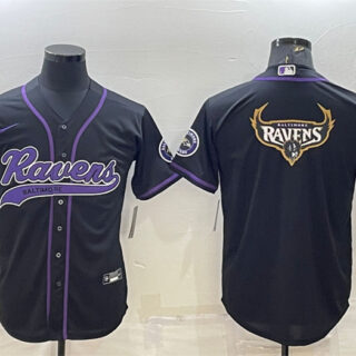 Men's Baltimore Ravens Black Team Big Logo With Patch Cool Base Stitched Baseball Jersey