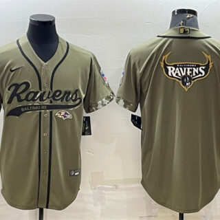 Men's Baltimore Ravens Olive Salute To Service Team Big Logo Cool Base Stitched Baseball Jersey