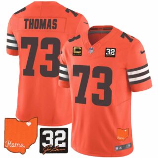 Men's Cleveland Browns #32 Jim Brown Memorial & Home Patch Vapor Limited Jersey All Stitched Joe Thomas 73