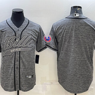 Men's Buffalo Bills Blank Grey With Patch Cool Base Stitched Baseball Jersey