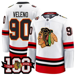 Men's Chicago Blackhawks 100th Anniversary Premium Jersey All Stitched #90 Joe Veleno