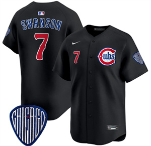 Men's Chicago Cubs Blue Alternate Vapor Premier Limited baseball Jersey All Stitched Black Dansby Swanson