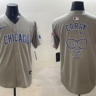 Men's Chicago Cubs Grey Harry Caray 'Holy Cow' Patch Limited Stitched Baseball Jersey