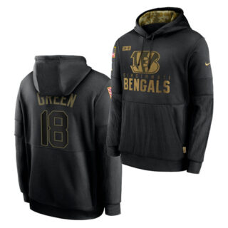 Men's Cincinnati Bengals #18 A.J. Green 2020 Salute To Service Black Sideline Performance Pullover Hoodie