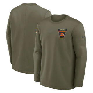 Men's Cincinnati Bengals Olive 2025 Salute to Service Sideline Coaches Therma-FIT Long Sleeve Shirt