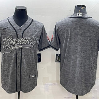 Men's Cleveland Browns Blank Grey With Patch Cool Base Stitched Baseball Jersey