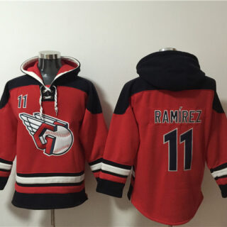 Men's Cleveland Guardians #11 Jose Ramirez Black Red Ageless Must-Have Lace-Up Pullover Hoodie