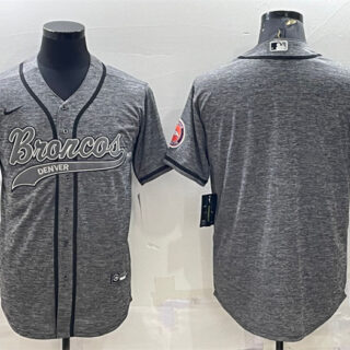 Men's Denver Broncos Blank Grey With Patch Cool Base Stitched Baseball Jersey