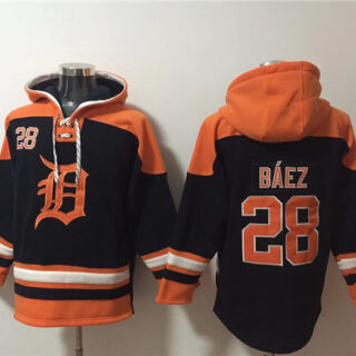 Men's Detroit Tigers #28 Javier Baez Black Orange Lace-Up Pullover Hoodie