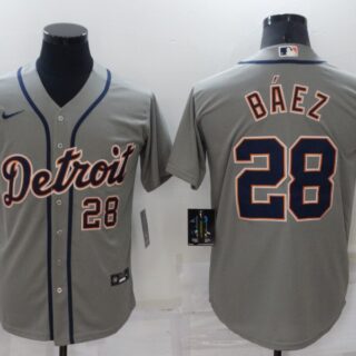 Men's Detroit Tigers #28 Javier Baez Grey Cool Base Stitched Jersey