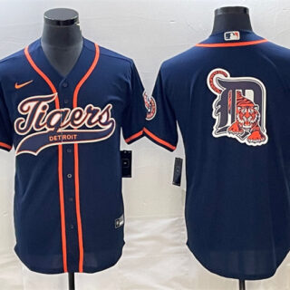 Men's Detroit Tigers Navy Team Big Logo Cool Base Stitched Baseball Jersey