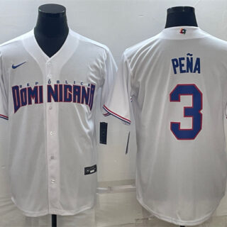 Men's Dominican Republic Baseball #3 Jeremy Pena 2023 White World Baseball Classic Stitched Jersey