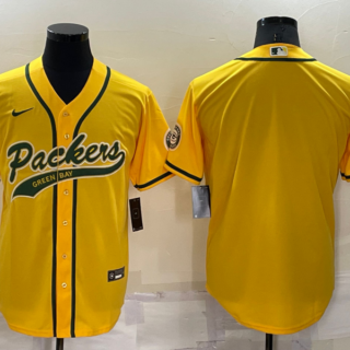 Men's Green Bay Packers Blank Yellow Cool Base Stitched Baseball Jersey