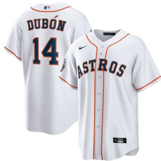 Men's Houston Astros #14 Mauricio Dubon White 2022 World Series Patch Cool Base Stitched Baseball Jersey