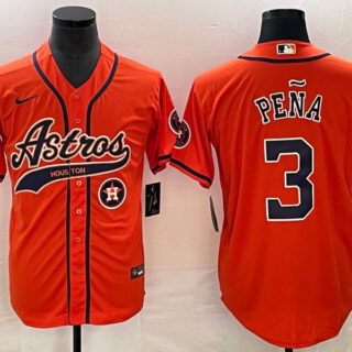 Men's Houston Astros #3 Jeremy Pena Orange With Patch Cool Base Stitched Baseball Jersey