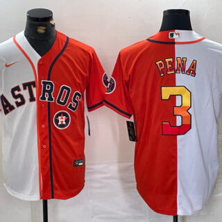 Men's Houston Astros #3 Jeremy Pena White Orange Split With Patch Cool Base Stitched Baseball Jerseys