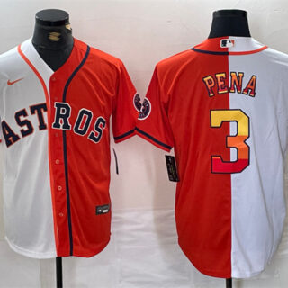 Men's Houston Astros #3 Jeremy Pena White Orange Split With Patch Cool Base Stitched Baseball Jersey