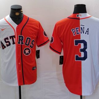 Men's Houston Astros #3 Jeremy Pena White Orange Split With Patch Cool Base Stitched Baseball Jerseys