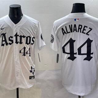 Men's Houston Astros #44 Yordan Alvarez White Gothic 'Houston Born Barrio Raised' Limited Stitched Baseball Jersey
