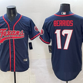 Men's Houston Texans #17 Braxton Berrios Navy With Patch Cool Base Stitched Baseball Jersey