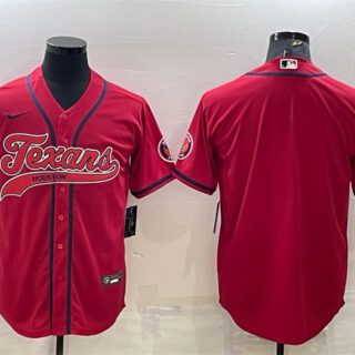 Men's Houston Texans Blank Red With Patch Cool Base Stitched Baseball Jersey