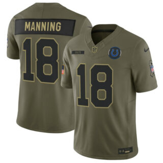 Men's Indianapolis Colts #18 Peyton Manning Olive 2025 F.U.S.E. Salute to Service Limited Stitched Football Jersey