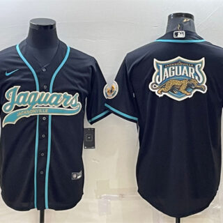 Men's Jacksonville Jaguars Black Team Big Logo With Patch Cool Base Stitched Baseball Jersey