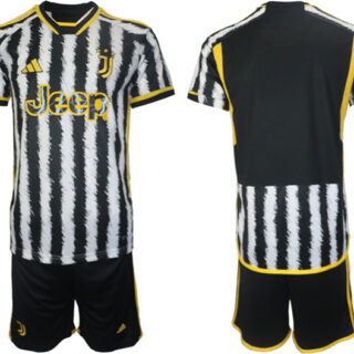 Men's Juventus FC Custom 2023 24 White Black Home Soccer Jersey Suit