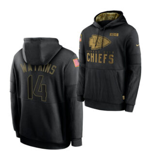 Men's Kansas City Chiefs #14 Sammy Watkins 2020 Salute To Service Black Sideline Performance Pullover Hoodie