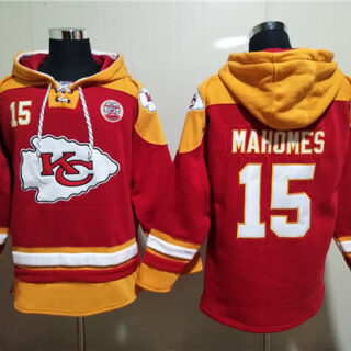 Men's Kansas City Chiefs #15 Patrick Mahomes Red Lace-Up Pullover Hoodie