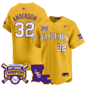Men's LSU Tigers #32 Kade Anderson 2025 World Series Champions Limited Jersey All Stitched