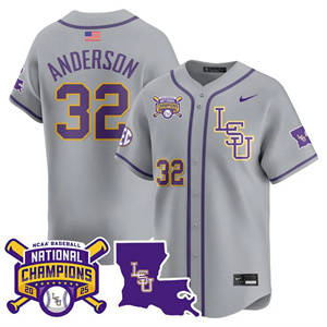 Men's LSU Tigers #32 Kade Anderson 2025 World Series Champions Limited Jersey All Stitched