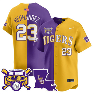 Men's LSU Tigers #23 Luis Hernandez 2025 World Series Champions Limited Jersey All Stitched