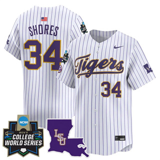 Men's LSU Tigers #34 Chase Shores 2025 World Series Vapor Premier Limited Jersey All Stitched