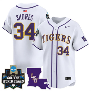 Men's LSU Tigers #34 Chase Shores 2025 World Series Vapor Premier Limited Jersey All Stitched