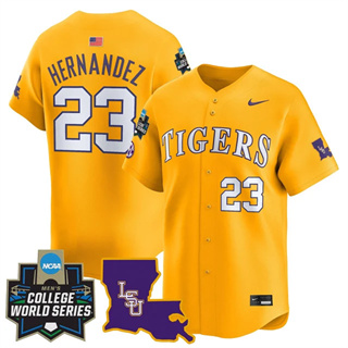 Men's LSU Tigers #23 Luis Hernandez 2025 World Series Vapor Premier Limited Jersey All Stitched