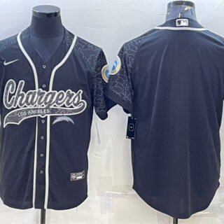 Men's Los Angeles Chargers Blank Black Reflective With Patch Cool Base Stitched Baseball Jersey