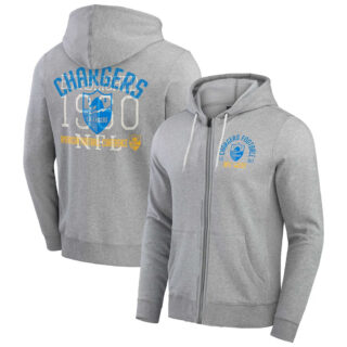 Men's Los Angeles Chargers Heather Gray Vintage Stripe Full-Zip Hoodie