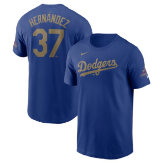 Men's Los Angeles Dodgers #37 Teoscar Hernandez Royal 2025 Gold Collection Name & Number T-Shirt