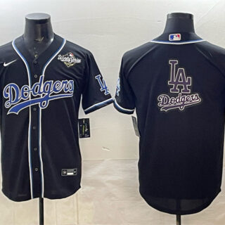 Men's Los Angeles Dodgers Team Big Logo Black Fashion 2025 World Series Cool Base Stitched Baseball Jersey 004